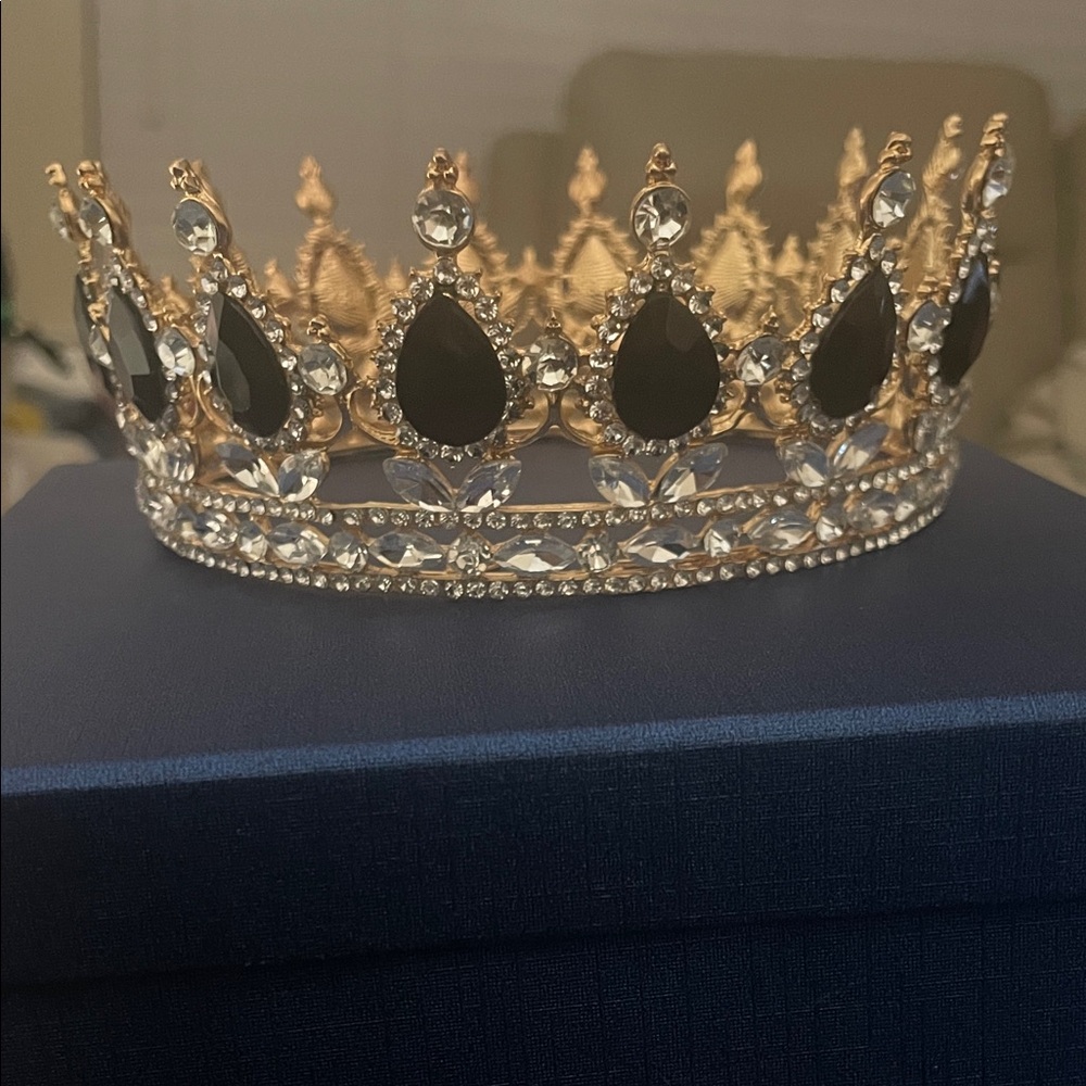 Boutique Gold and Black Crystal Tiara
